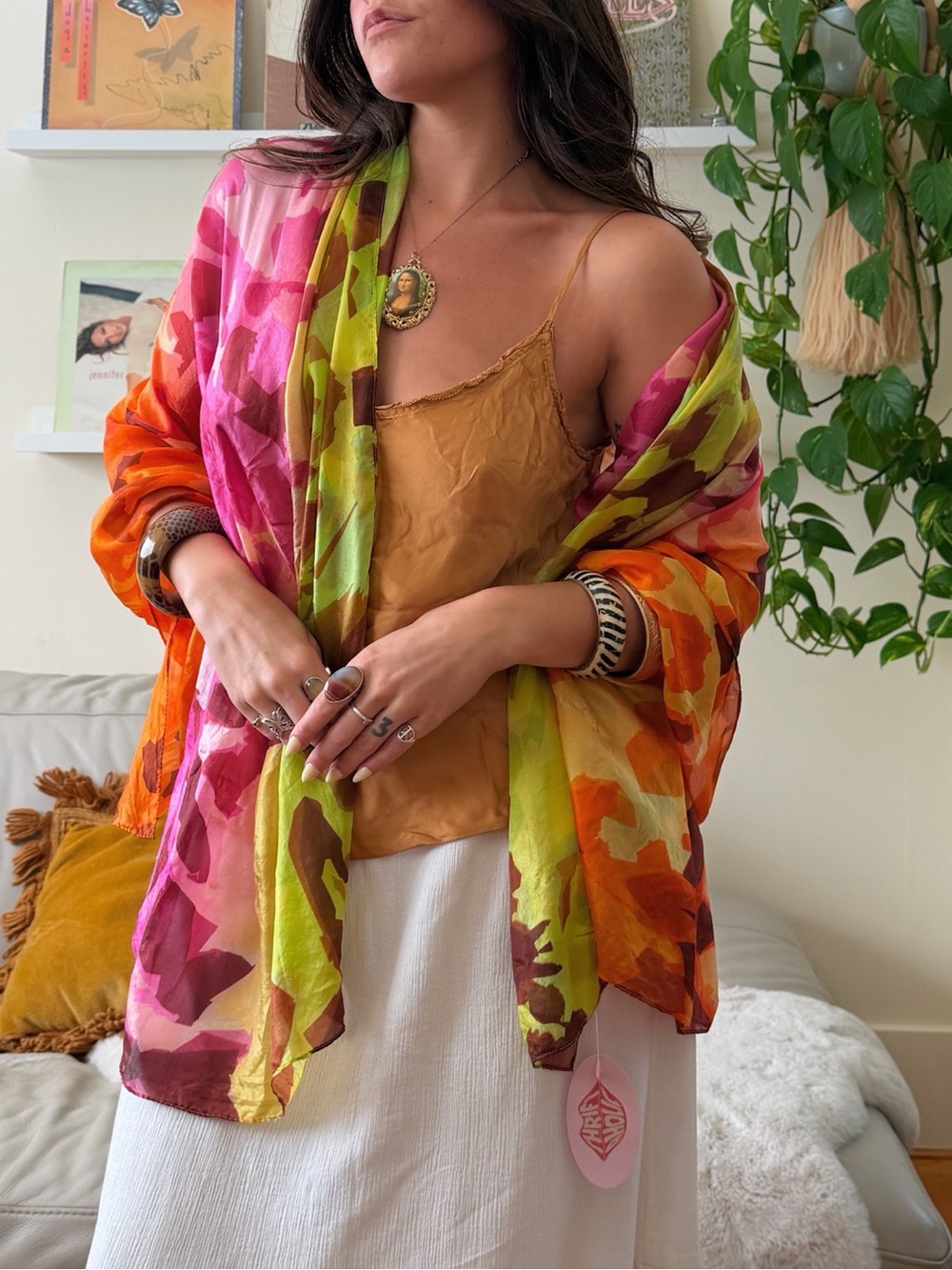 Y2K Lightweight Silk Floral Scarf Wrap